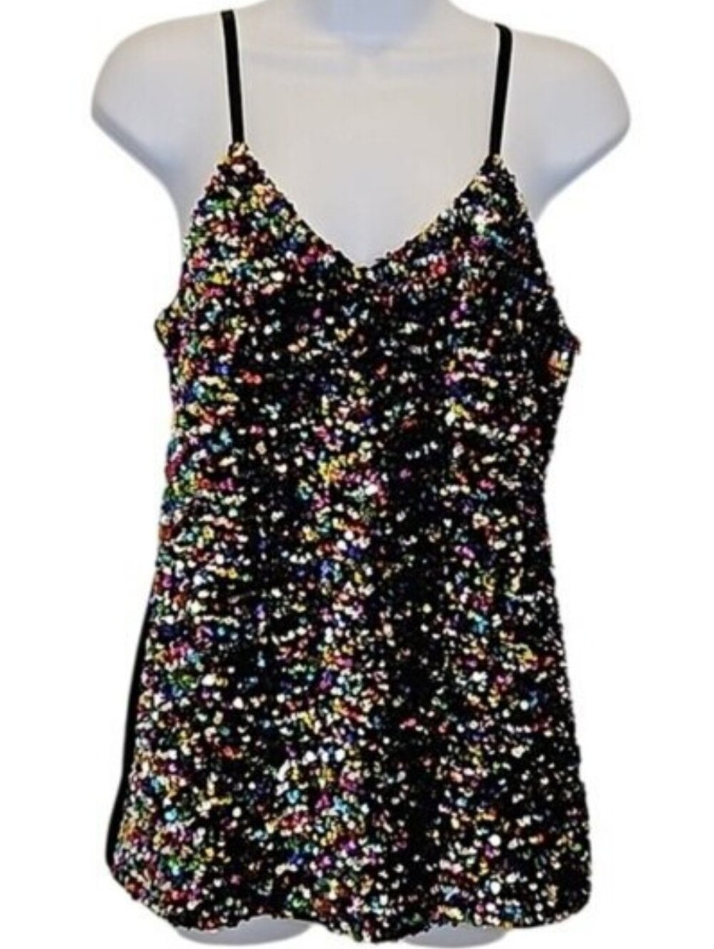 Doe & Rae Sequined Tank Top Small Women's Multi Color Ribbed Festival Party